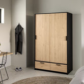 Line Black & Oak Sliding Door Wardrobe
